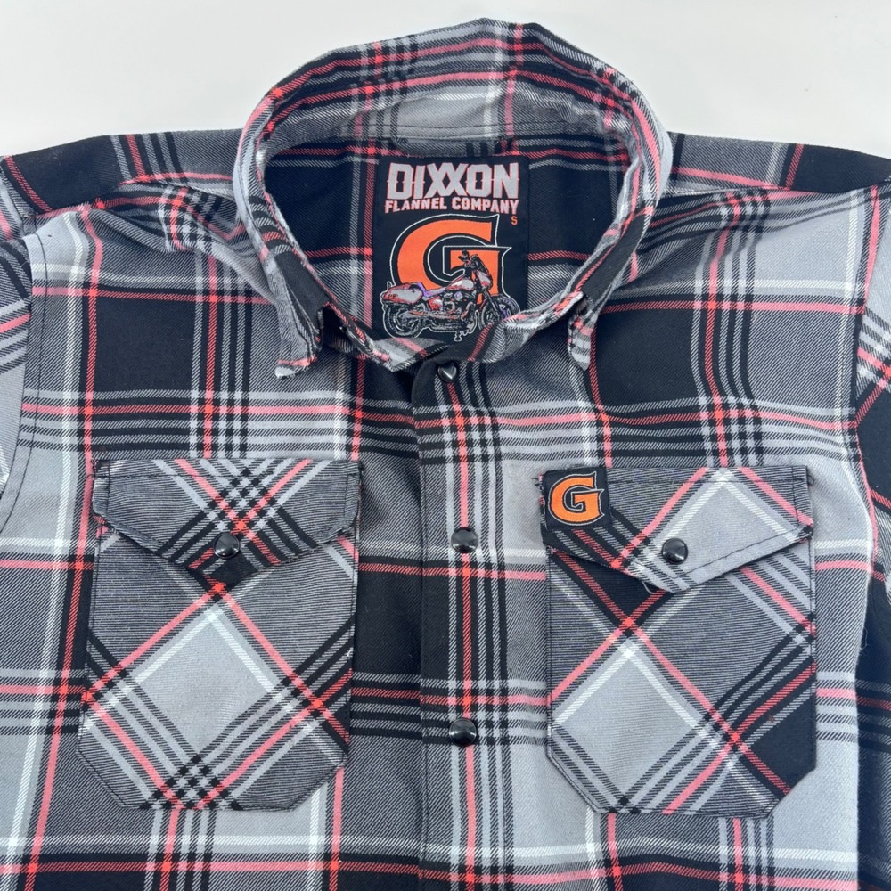 Dixxon‎ Flannel Company Button Down Shirt Mens S Grey Black Orange Plaid The G